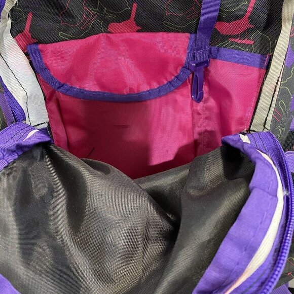 JanSport Black Pink and Purple Birds Large Backpack - Picture 8 of 12